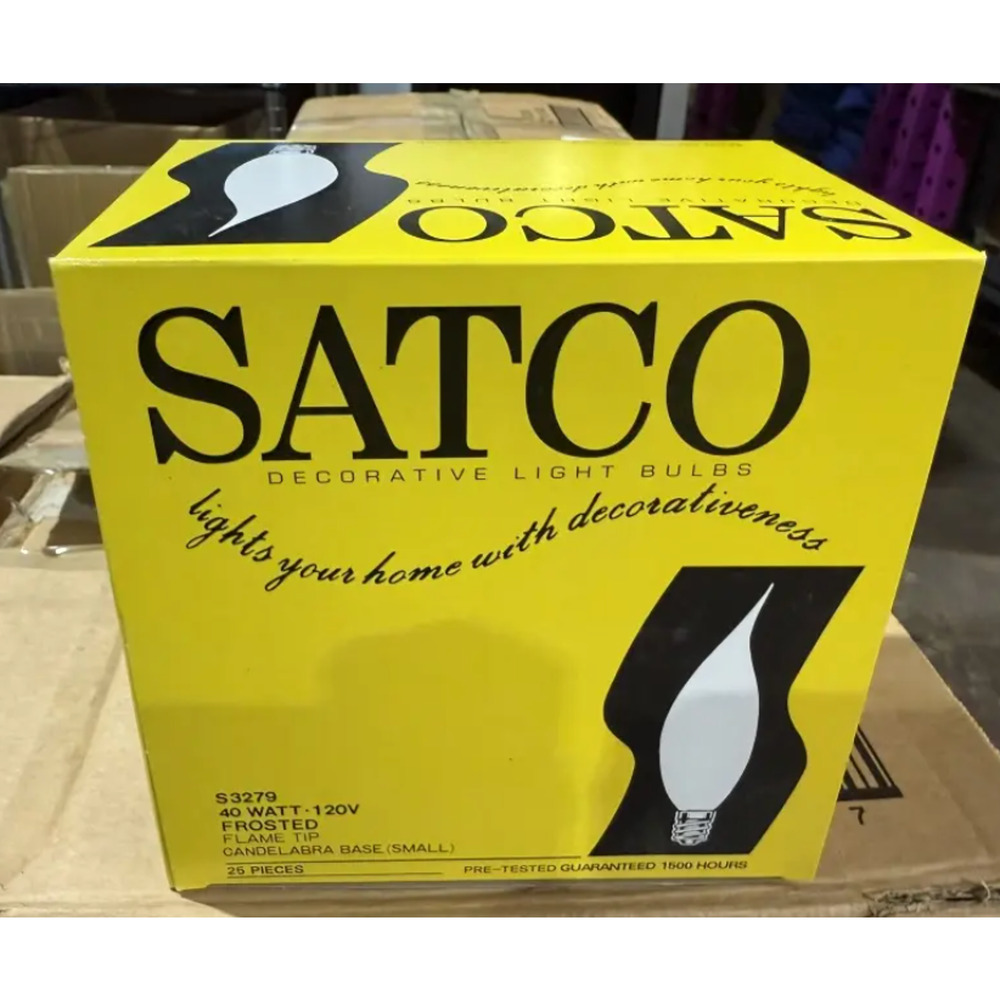 Satco S3279 Candelabra Base Bulbs 40W 120V Frosted Flame Tip Pack of 25